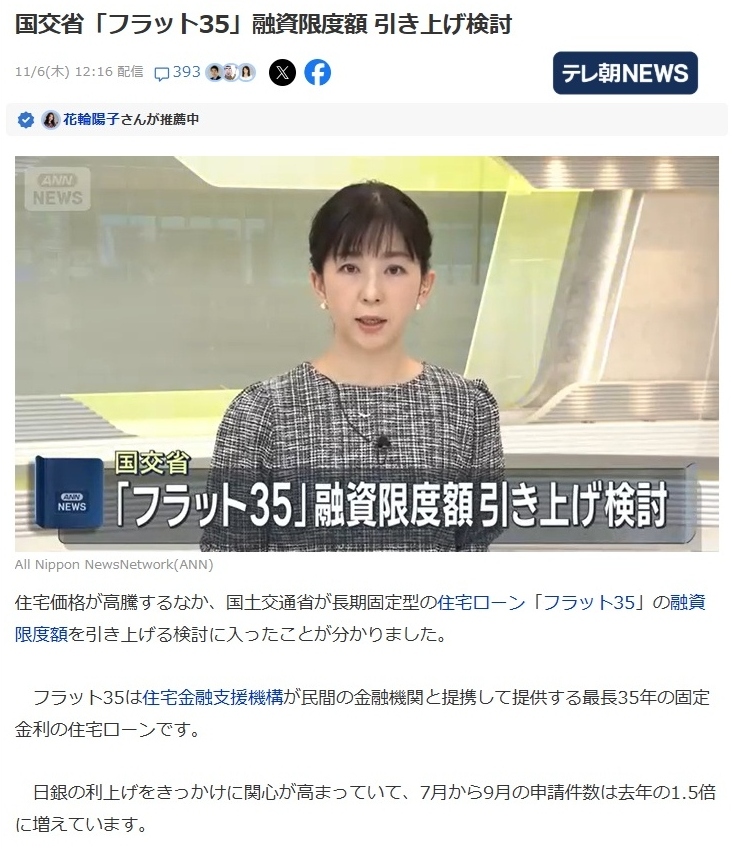 今日のニュース!限度額(8,000万円)を引き上げる!?