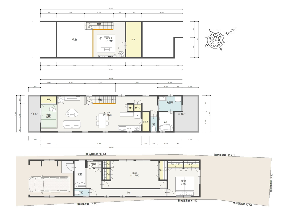 👪狭小プラン１－間口４ｍ　２階建て　延床面積１４３㎡（４３…