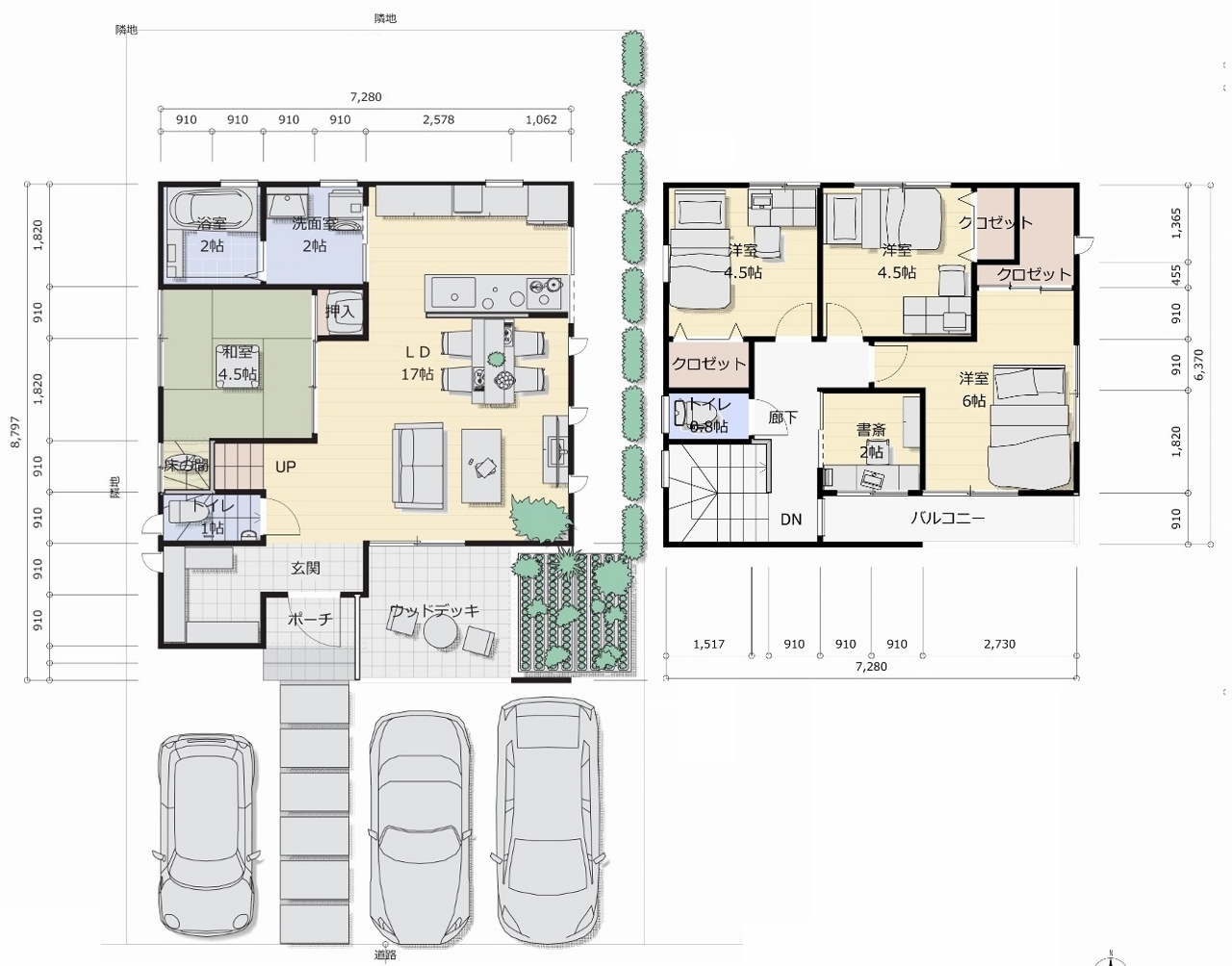 👪狭小プラン6-間口7.2m 2階建て 延床面積93.1㎡…