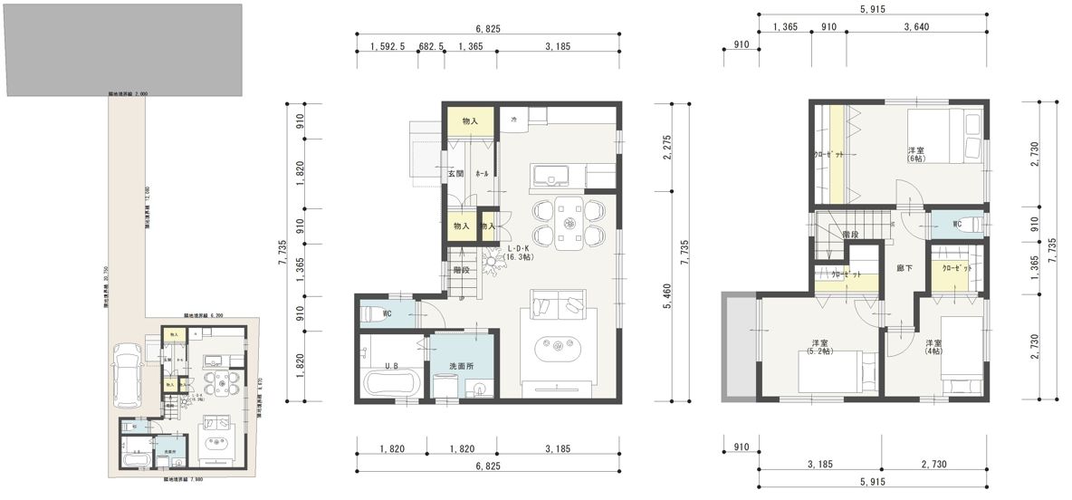 👪狭小プラン８－旗竿地　間口６．８ｍ　２階建て　延床面積８…