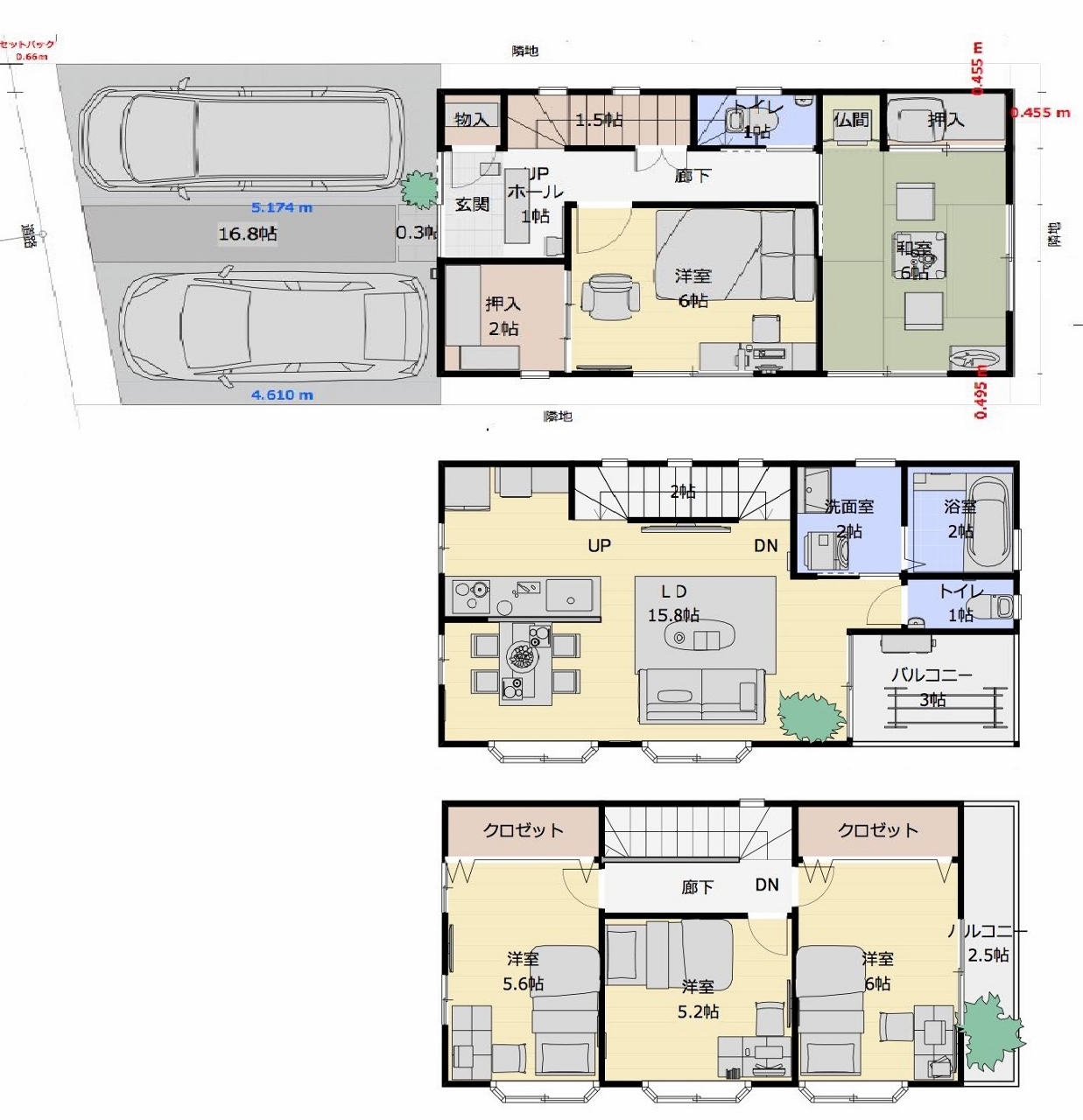 👪狭小プラン11-間口4.5m 3階建て 延床面積112㎡…