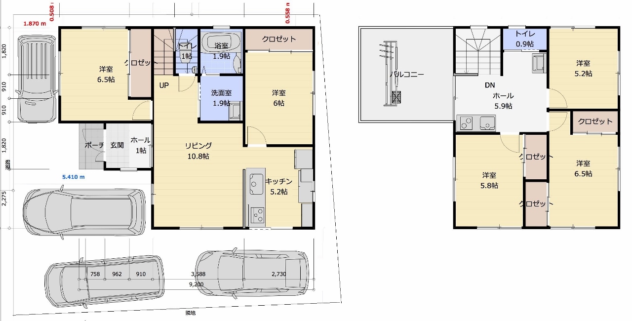 👪狭小プラン１３－敷地３６坪　間口７．８ｍ　２階建て　延床…